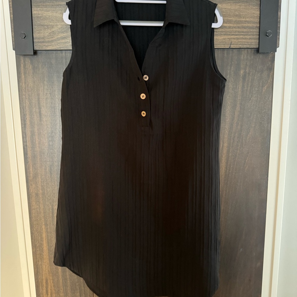 Sleeveless Black Blouse with Button Detail